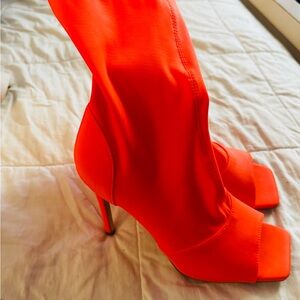 Vibrant Orange Women's Heeled Boots